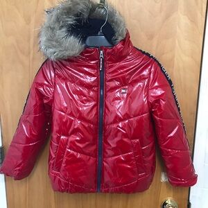 Tommy Hilfiger Red Scarlet Jacket With Fur Hood Kids Girls Size M (8/10) NWT